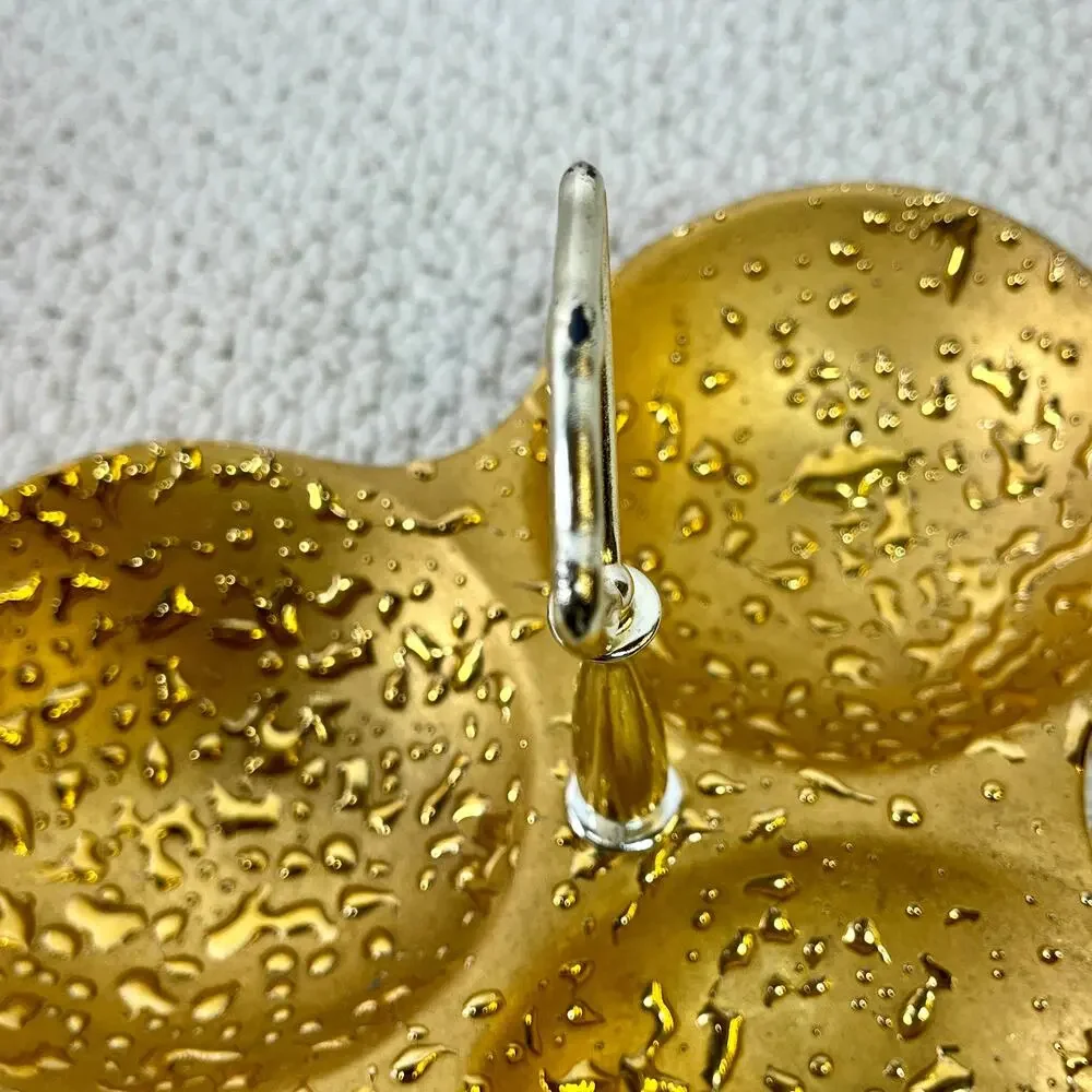 Weeping Bright Gold 3 Compartment Candy Nut  Dish W/ Handle 22K USA VTG